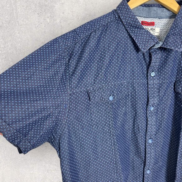 Projek Raw Short Sleeve Shirt Mens Size XXL Blue Printed Button Down Pockets Top - Picture 5 of 10